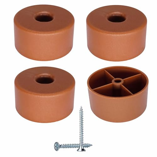 SKIR'CO 4 pcs, Brown Plastic Round Furniture Legs, 50 mm Diameter, Height 25 mm, Plastic Furniture Feet, Screws Included