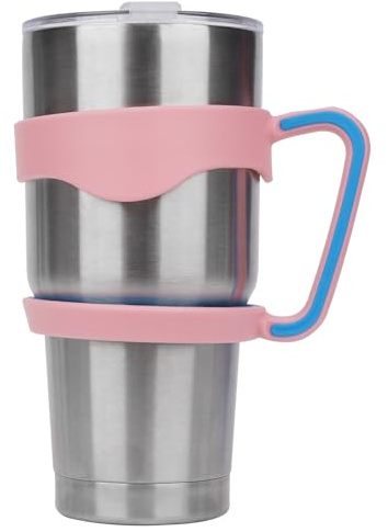 Linkidea Poignée de gobelet compatible avec les gobelets YETI Rambler 30 oz et OZARK TRAIL, poignée antidérapante pour tasse de voyage portable, rose