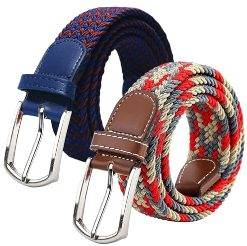 ACMEDE 2 Stücke Stoffgürtel Stretchgürtel Mädchen Jungen Canvas Gürtel Elastik Flechtgürtel Geflochtener und Elastischer Stoffgürtel Dehnbarer Gewebter Gürtel für Damen und Herren 110 * 3.3cm