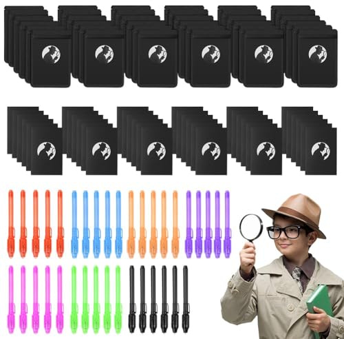 OSDUE Bambini Giocattolo Detective, 108 Pezzi Detective Set per Bambini, Penne Invisibili con Luce UV E Ingranditori Giocattolo e Quaderni, per Il Gioco di Ruolo Detective (108 Pezzi)