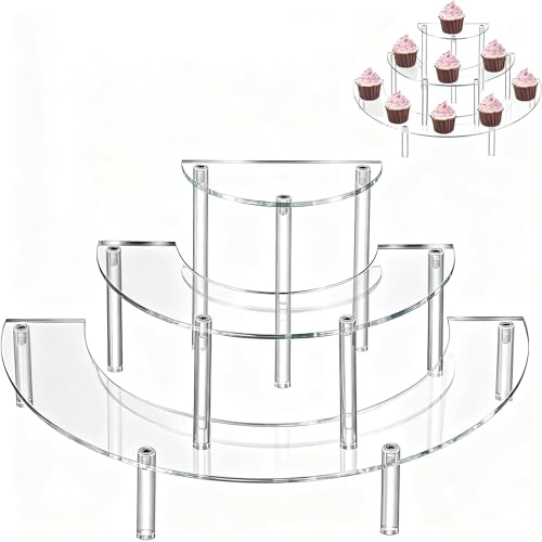 Sctmda Présentoir Acrylique à 3 Niveaux Présentoir en Acrylique Transparent Transparent Présentoir Marches Support de Gâteau Acrylique Support à Dessert en Demi Cercle Risers de Gateau en Acrylique