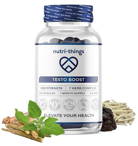 Testo Boost Supplements for Men - 60 Capsules with Panax Ginseng, Ashwagandha, Tribulus, Safed Musli, Shilajit, Fadogia & Turkesterone