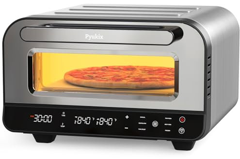 Pyukix - Indoor Pizza Oven, Heats up to 1000℉, 12 Pizzas in 2 Minutes, Countertop Electric Pizza Maker with 6 Touch Screen Presets, Pizza Cooker with Stone
