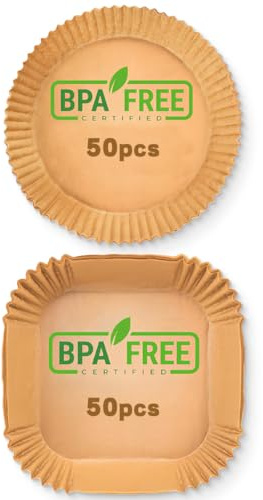 NJCXOLA 100 pezzi Carta forno per friggitrice ad aria, Carta Friggitrice ad Aria, BPA Free, Antiaderente Carta per Friggitrice ad Aria Facile da Pulire