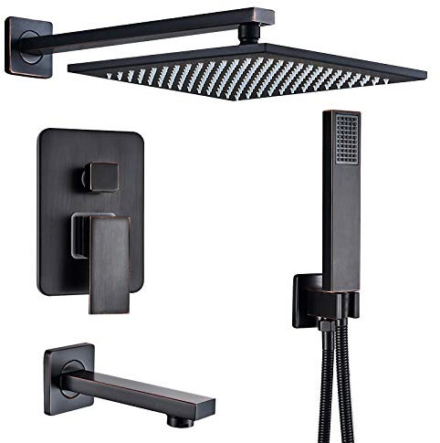 Wall Lights Badezimmer-Dusche, schwarzes, verdecktes Duscharmaturen-Set, Messing-Regenduschkopf, Einhebelmischer, Badezimmer-Dusche, 3-Wege-Drehgelenk, 40,6 cm (3) Wall lamp