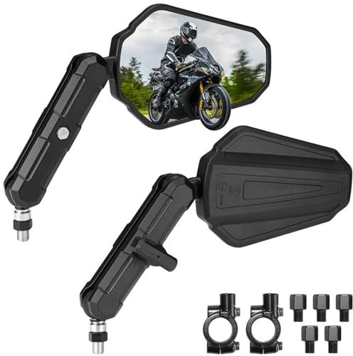 Motorrad Spiegel Motorradspiegel M-8 M10 Bolzen Lenkerspiegel Universal Motorrad Rückspiegel Klappbar 360° Verstellung Lenkerendenspiegel Motorrad