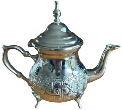 Théière Marocaine en laiton Maillechort Argenté – 350 ml Gravée à la Main, Design Classique de Fès - haute qualité artisanal
