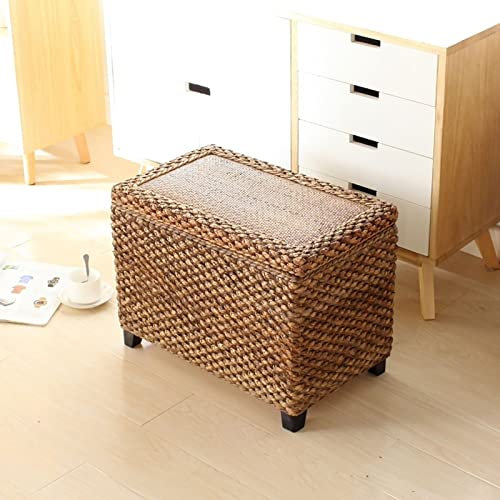 Handgefertigter Ottomane aus gewebtem Seegras, Rattan, rustikaler Fußhocker, Bettbank für Wohnzimmer, großer Kaffee-Ottomane mit Staufach, 50 x 30 x 40 cm