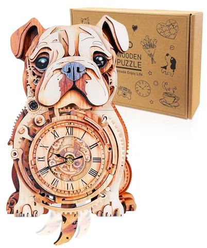 Cutywood Holzpuzzle Uhr, 3D Holzpuzzle Erwachsene, Bulldog Uhr | 3D Holzpuzzle /3D Wooden Puzzle/Funktionale Uhr/33.4 cm*19.6 cm/Schreibtisch/Wand Wohndeko/Geschenke für Freunde/Familien