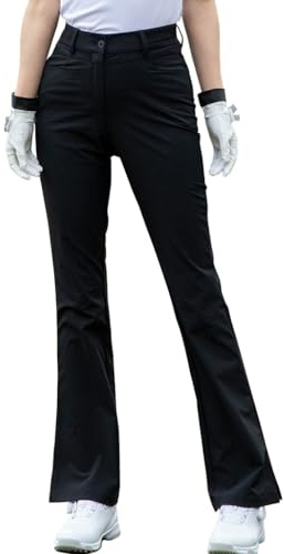 DUWEIKE Damgolfbyxor Sommar Lätta Högmidjade Stretchiga Byxor Bootcut Kontorsbyxor med Fickor,Black,L