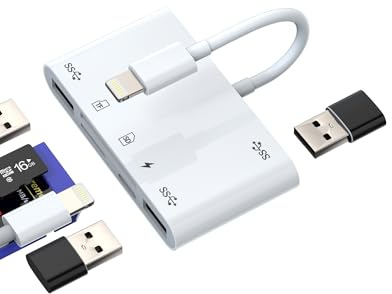 Lecteur de carte Lightning vers SD pour iPhone 14 pour adaptateur Apple (6 en 1) USB appareil photo numérique clé mémoire pour iPad téléphone câble de charge OTG accessoire transfert flash ordinateur