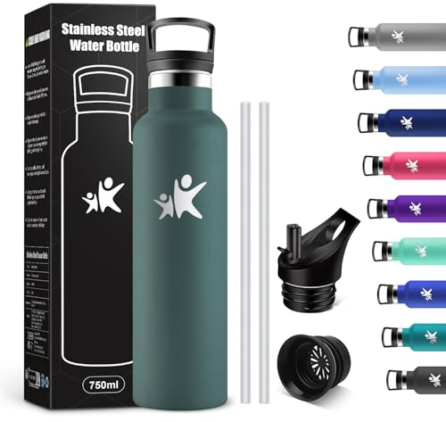 KollyKolla Gourde Inox 750ml, Gourde avec en Paille, Isolation À Double Paroi Sous Vide, sans BPA, Anti Fuite et Réutilisable, Bouteille Isotherme pour Bureau, Camping, Travail, Voyage, Randonnée