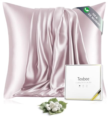 Texbee Seidenkissenbezug 80x80 Maulbeerseide für Haar und Haut, Rosa | Beidseitige 22 Momme Naturseide für gesunde Haut & glattes Haar, mit Diskreter Reißverschluss, kühlend, atmungsaktiv, 1 Stück