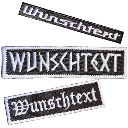 Aufnäher selbst gestalten personalisiert mit Wunschtext – Namensschild Kleidung zum annähen, aufbügeln oder mit klett – Patches selbst gestalten (rechteckig 8x2,5 cm 1 Zeile)