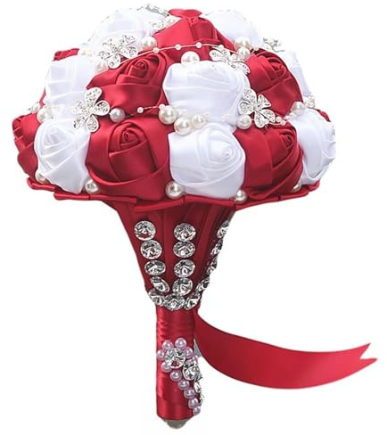 Bouquets de mariée, fleurs artificielles en ruban, décorations de perles en strass, bouquets de demoiselle d'honneur en rose, adaptés aux fêtes d'anniversaire, aux confessions de la Saint-Valentin, au