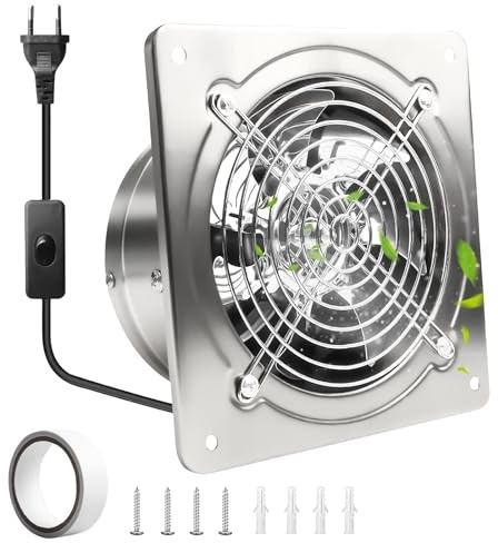 WIYETY Abluftventilator 150mm Badlüfter Leiser 525m³/h,mit Rücklaufklappe Leistungsstarke Metall Wandventilator, Verbesserte Luftqualität, für Küche Badezimmer Garage Untergeschoss, Silber