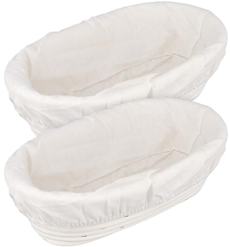 HEIYUET 2 Stück Gärkörbchen Oval 25x15x8 cm, Rattan Brot Gärkorb mit Leineneinsatz, Brotgärkörbe Set Brotbackzubehör für Sauerteig Teig zur Hausbäckerei, Brotbacken, für 500g bis 600g Teig