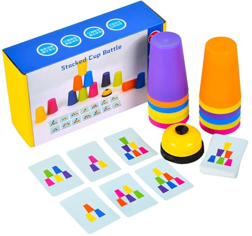 Game Nesting Cups Colorful Speed, Sport Stapelbecher, Quick Stack Cups Stapelspiel Für Kinder, Für Kinder Und Erwachsene Mit 12 Speed Cup Und 50 Karten