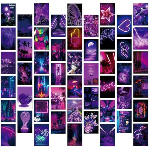 PORUPAEL 50 Stück Lila Liebe Postkarten Set Abstract Poster Karten Wanddekoration Schlafzimmer Karten Dekoration Aesthetic Mini Poster (H)