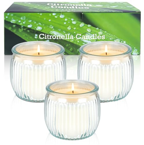 Citronella Kerze Outdoor kerzen Groß, 3 Stück Outdoor Kerze im Glas | Citronella Kerzen Set mit Sojawachs und Citronella Öl, Kerzen Outdoor für Garten Camping Balkon, 135 Stunden Brenndauer