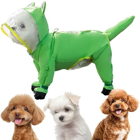 Hunde-Regenmantel – Wasserdichtes, trocknendes Gewebe, vollständige Abdeckung, Poncho-Kapuze, Schwanzschutz, reflektierende Sicherheitsstreifen, Winter-Gewitterausrüstung, Größen XS XXL