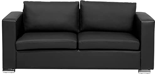 Beliani 3-Sitzer Sofa Echtleder schwarz mit Breiten Armlehnen Edelstahlfüße Helsinki