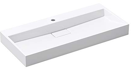 Mai & Mai Lavabo Suspendu Blanc 100x46x11cm Vasque à Poser Rectangulaire avec Perçage pour Robinet avec Bonde et Cache Bonde Col19