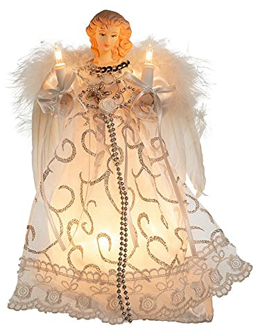 Kurt Adler UL 10-Light Angel Treetop, 8.5-Inch, White/Silver