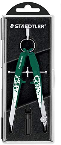STAEDTLER 556 00-M3 Mars Comfort Präzisionsgeometriezirkel in Metallicfarben mit Motiv Quadrate, Metallicgrün