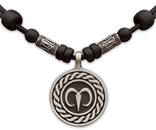 HANA LIMA 1 von 12 Sternzeichen Tierkreiszeichen an verstellbarer Lederkette mit Edelstahlperlen Horoskop Horoscope Halskette Surferkette A - Widder (Aries) / 21. März - 20. April