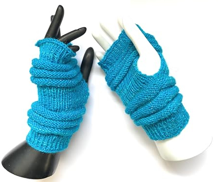 Stulpen Hände Handgestrickte Stulpen Damen – fingerlose Handschuhe aus Wolle mit Glitzer – türkis – warme Armstulpen handmade Unikat