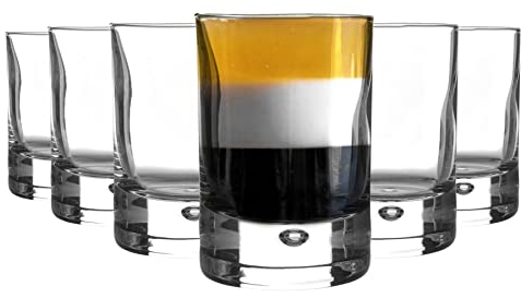Bormioli Rocco 6 Piece Barglass Shot Glasses Set - Classic Contemporary Glass Shooter Tumblers - Bubble Base - 65ml