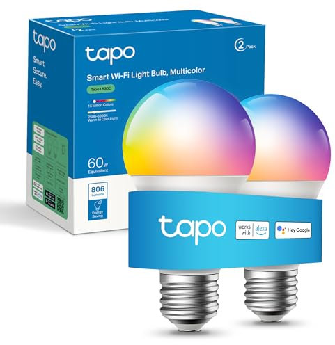 Tapo L530E (2-Pack) E27 Smart Bulb, Alexa Light Bulbs, LED Light Bulb, Extra Bright WiFi Smart Bulb, Colour Changing Light Bulb, Dimmable, 8.3W, Schedule & Timer, Remote Control Bulb, Energy Saving
