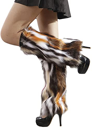 Lifup 1 Paar Damen Kunstpelz Stulpen Winter Beinwärmer Pelzigen Beinstulpen Braun Mehrfarbig 15cm Länge