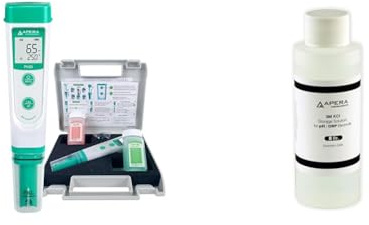 Apera Instruments AI209 Vattentät pH-Mätare ± 0,1 pH-Noggrannhet, ± 0,5 ° C Temperatursensor, Vit/Grön & Apera Instruments elektrolyt lösning 3M (250 ml)