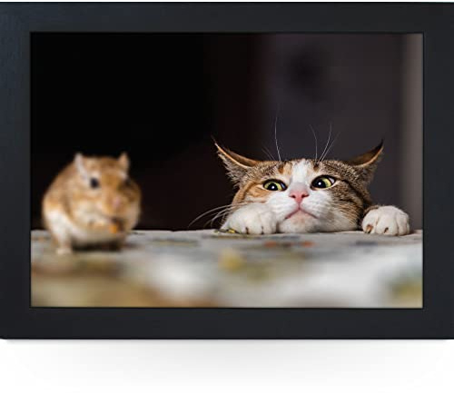 Peekaboo gepolstertes Knietablett mit Katze, Laptop-Tablett für Bett, Knietablett zum Essen mit Kissen, handgefertigter Holzrahmen