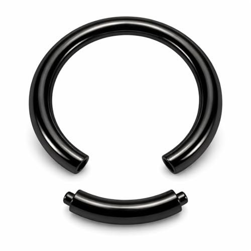 Titanio G23 - Piercing segmento de acero inoxidable quirúrgico 316L para septum, nariz, oreja, hélix, labio, ceja, íntimo, pecho, tragus, piercing para la nariz (1,2 mm x 8 mm, acero negro)