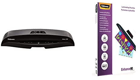 Fellowes Laminiergerät Calibre A3 für 80-125 Micron Folien, nur 60 Sek. Aufwärmzeit, inkl. 10 gratis A4 Folien & Laminierfolien A4 matt - entspiegelte Laminierfolie - 80 Mikron (2 x 80mic) 100 Stück