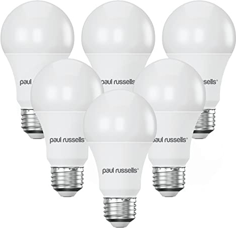 paul russells LED GLS - Dimmable Edison Screw Light, 14W 1521 Lumens E27 A70 LED Bulbs, 100w Equivalent, 6500K Daylight, Dimmer Standard ES Energy Saving Ceiling Lightbulbs, 6 Pack