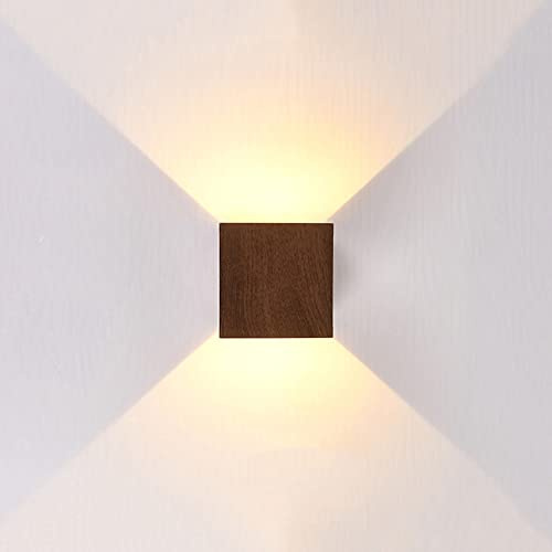Jadssox Nordic LED Wall Light Up and Down Sconce Metal Wall Lamp, Wood Pattern Wall Sconces Lighting Fixture Indoor Wall Wash Lights, Living Room Bedroom Hallway Wall Lamps