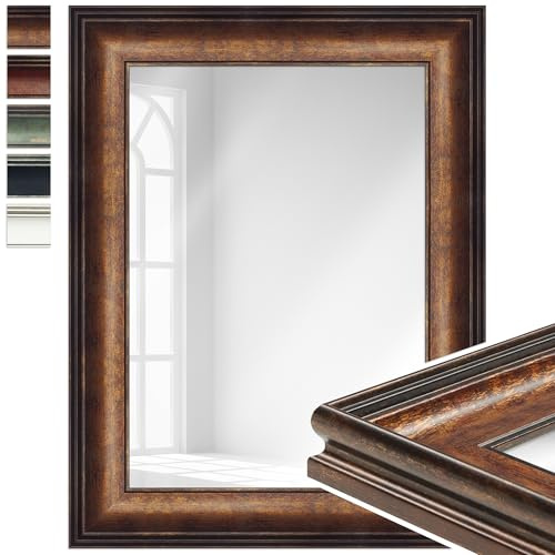 WANDStyle Kleiner Spiegel Bronze, Barock Spiegel, Kleiner Wandspiegel Vintage 40x52 cm, Hängespiegel klein, Badspiegel Kunststoff, Flurspiegel Wand, Standspiegel, Mirror H235 - Made in Germany