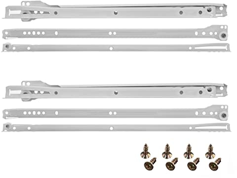HELPMATE Set di 4 guide per cassetti, 350 mm, 2 paia, guide per cassetti, sistema di estrazione, cassetto estraibile, bianco, con materiale di fissaggio incluso