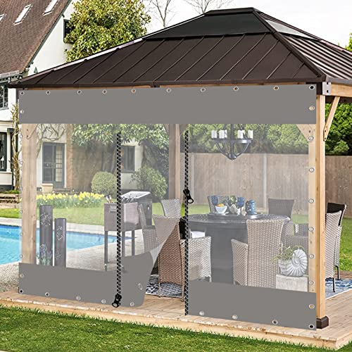 KUBAOS Outdoor Vorhänge Wasserabweisend Außenvorhang Transparenter Pavillonplane mit Ösen und Reißverschlusstür für Garten Hof Balkon (Color : Gray, Size : 5x3m/16.4x9.8ft)