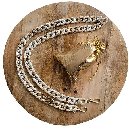 Ancile ® Cordon/Chaîne de Téléphone Portable [120 cm Tous Téléphones] Beige marbre/Doré Sangle Mains Libres pour téléphone Portable/Sac Adaptateur Gratuit