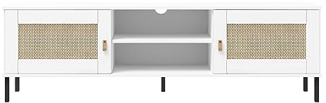 Woodroom Valenica TV-Lowboard Kiefer massiv lackiert 158x47x40 cm TV-Board TV-Schrank TV-Ständer weiß
