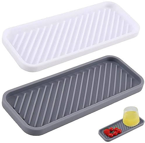 WZTCIBUR Seifenschalen, 2 Stück Silikon Abtropfmatte Spülbecken Organizer Abtropfschale, Abtropfmatte Geschirr, Abtropfgestell, Abtropfmatte Schwammhalter Küche Bad Spülbeckenmatte (Grau und Weiß)