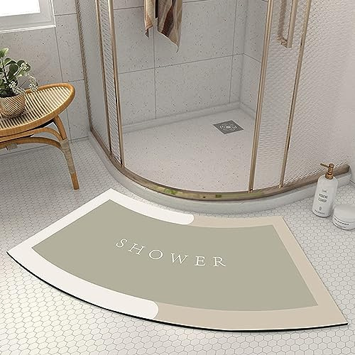 UVCMDUI Duschvorleger Runddusche, Kieselgur Gebogene Duschmatte Super Saugfähig Duschvorleger Halbrund rutschfeste Duschvorleger Eckdusche Waschbarer für Home Hotel,Beige,45x100CM(17.7x39.4IN)