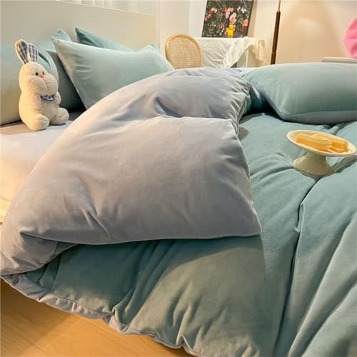 Morbuy Solide Farbe Bettbezüge aus Samt, Plüsch Bettbezug Cashmere Touch Winter Warme Flauschig Flanell Zweiseitige Fleece Bettwäsche Deckenbezug mit Reißverschluss-1 (200x230cm,Grün)