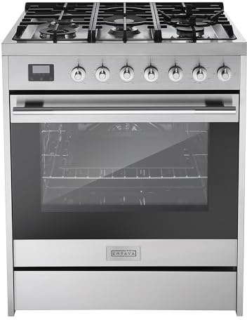 Empava Freestanding & Slide-In Gas Range, 5.0 Cu. Ft, Single Oven with 5 Sealed High-Low Burners & Touch Timer, Heavy Duty Continuous Grates in Stainless Steel, 30 Inch