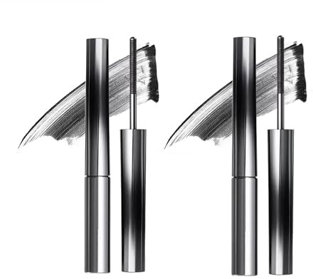 Metal Wand Mascara,3D Curling Eyelash Iron Mascara, 3D Doll Iron Strong Mascara, Natural Thickening Lengthening Long Lasting Bristleless Mascara, Non-Clumping, Smudge Proof (Black 2pcs)